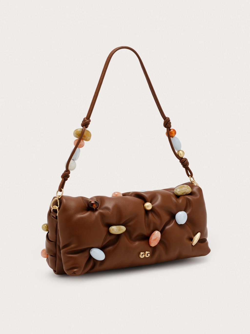 Cult Gaia Brown Quilted Shoulder Bag With Beaded Accents